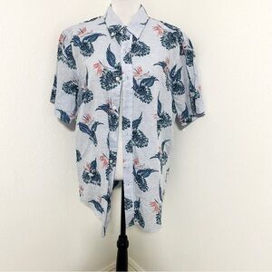 CHAPS Linen Cotton Hawaiian Tropical Lightweight Large Short Sleeve Button Down